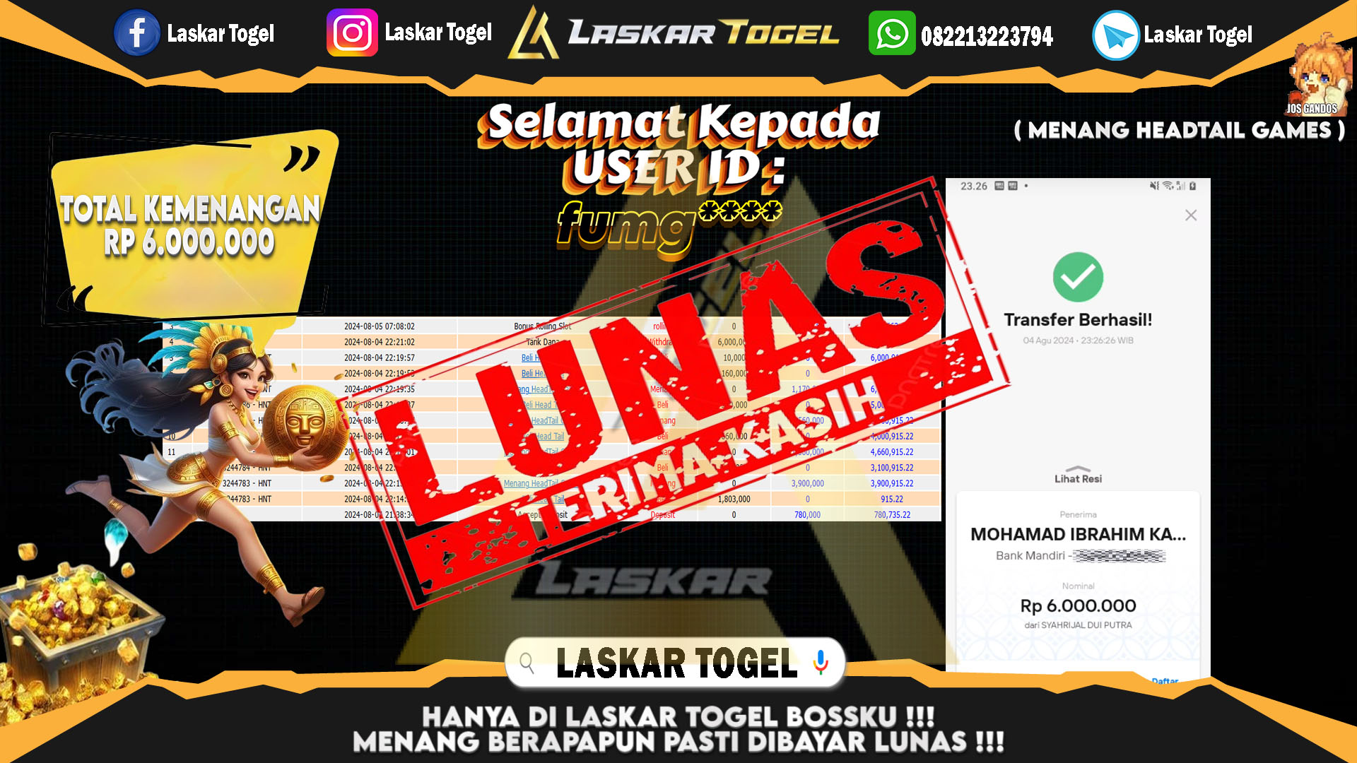 LASKARTOGEL-JACKPOT-SLOT-HEADTAIL-GAMES-Rp.6.000.000