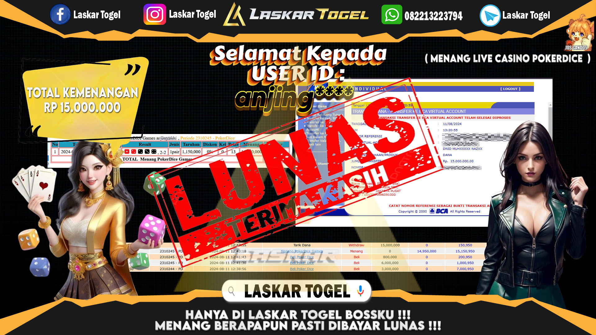 LASKARTOGEL-JACKPOT-LIVE-CASINO-POKER-DICE-Rp.15.000.000