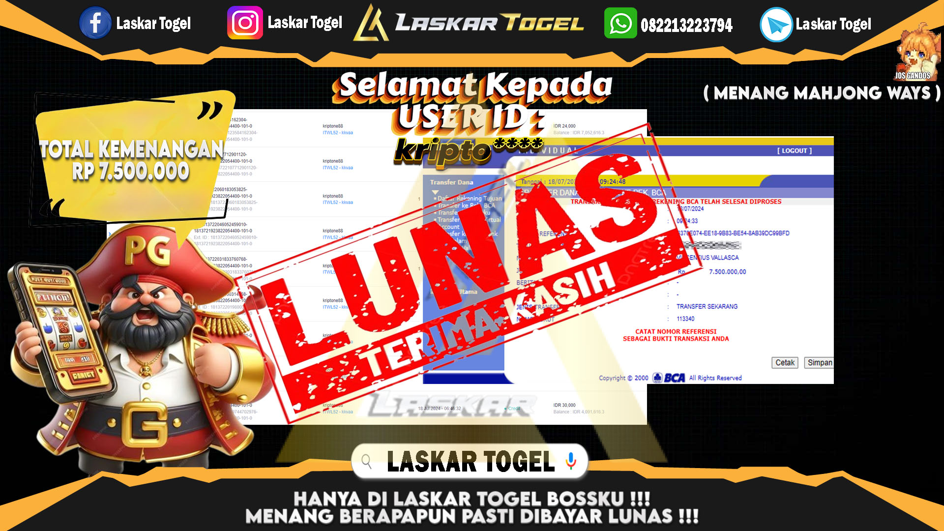 LASKARTOGEL-JACKPOT-LIVE-CASINO-SICBO-DICE-Rp.7.000.000