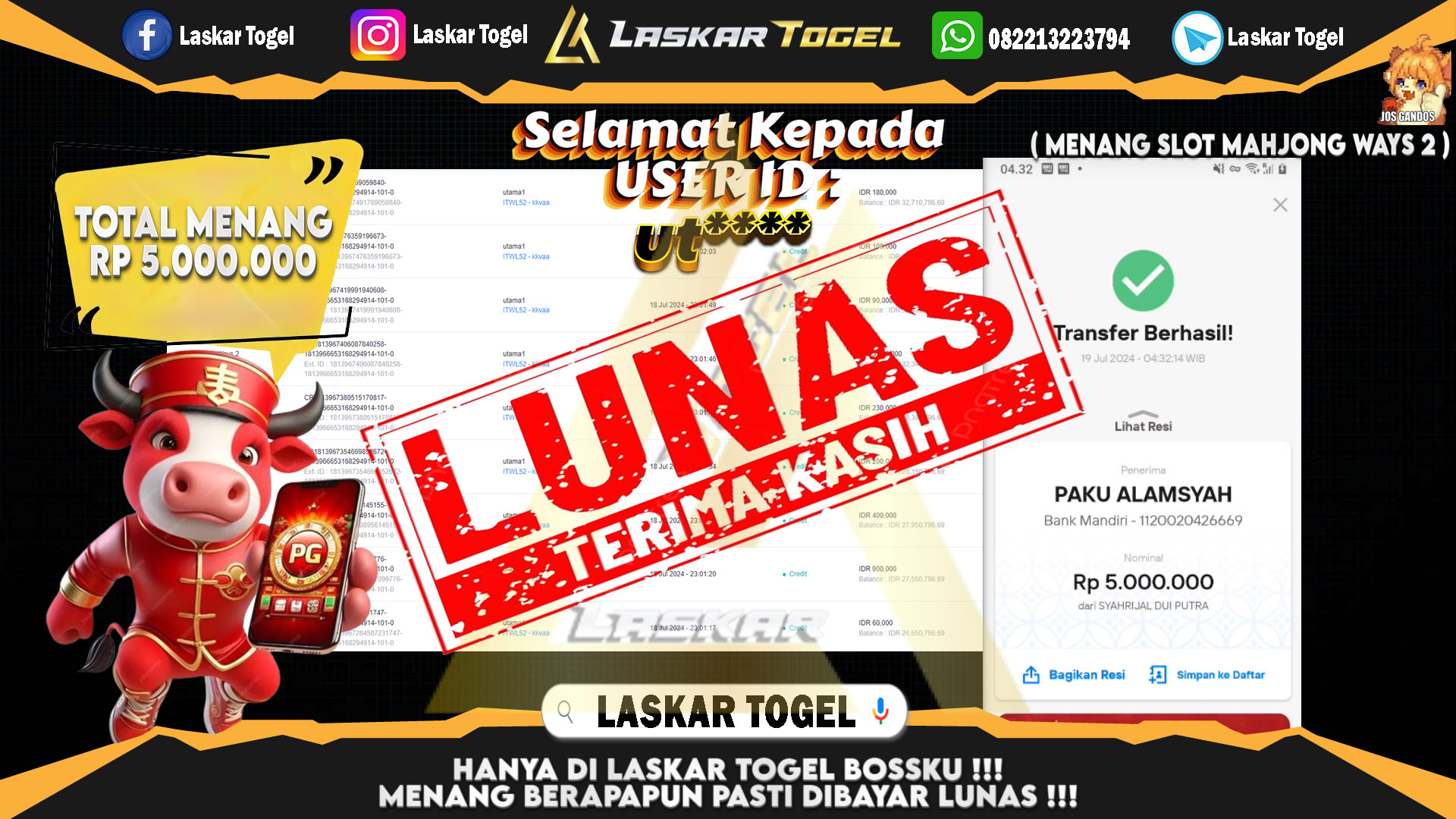 LASKARTOGEL-JACKPOT-LIVE-CASINO-SICBO-DICE-Rp.7.000.000