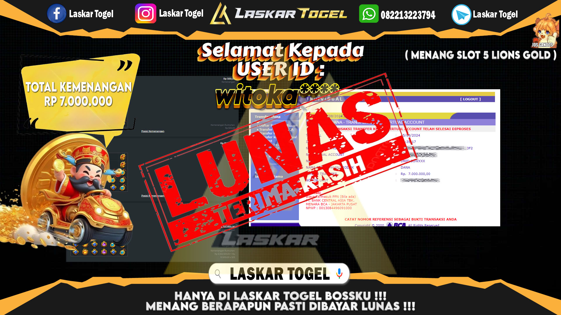 LASKARTOGEL-JACKPOT-SLOT-5-LIONS-GOLD-Rp.7.000.000