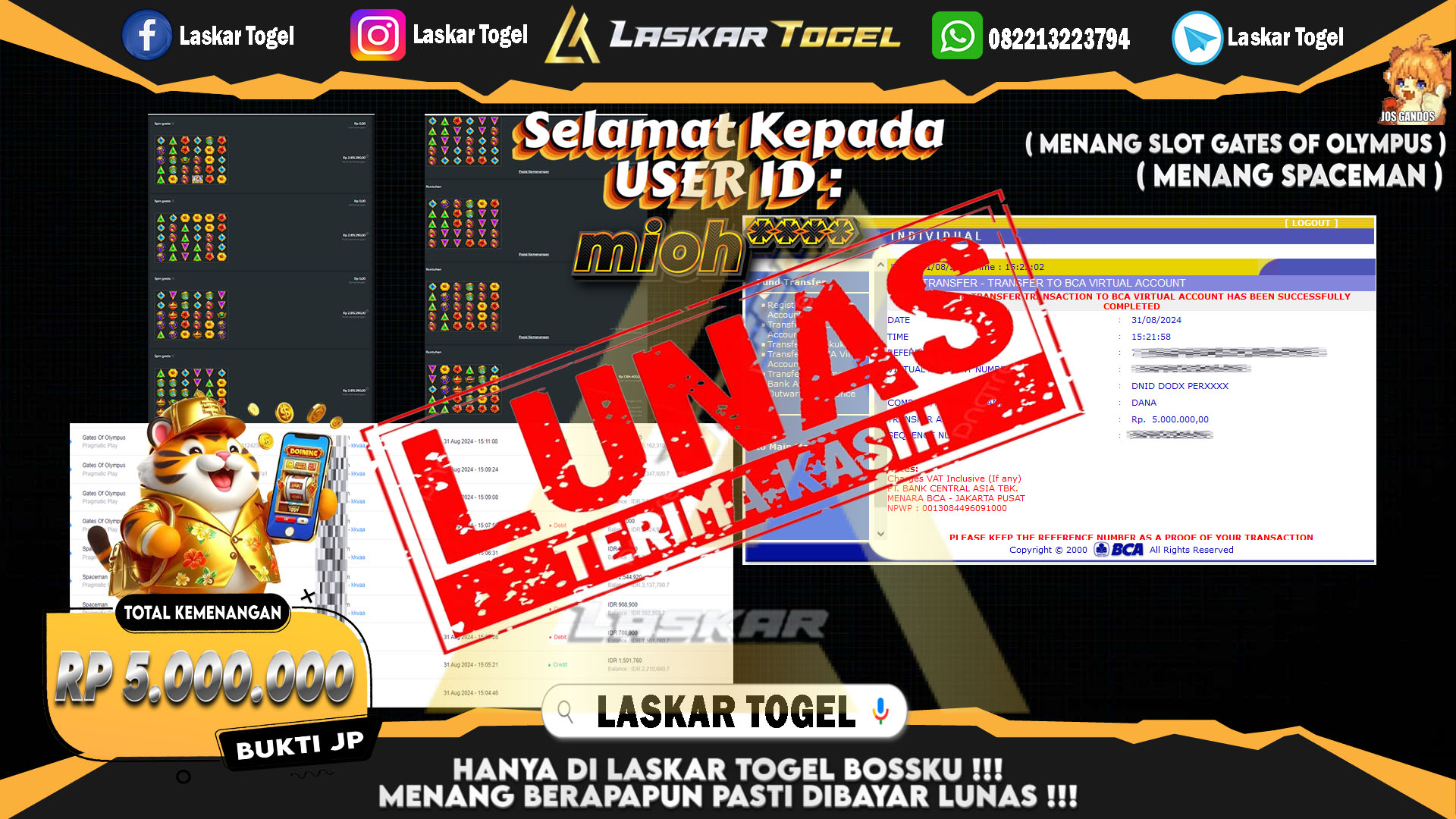 LASKARTOGEL-JACKPOT-SLOT-GATES-OF-OLYMPUS-&-SPACEMAN-Rp.5.000.000