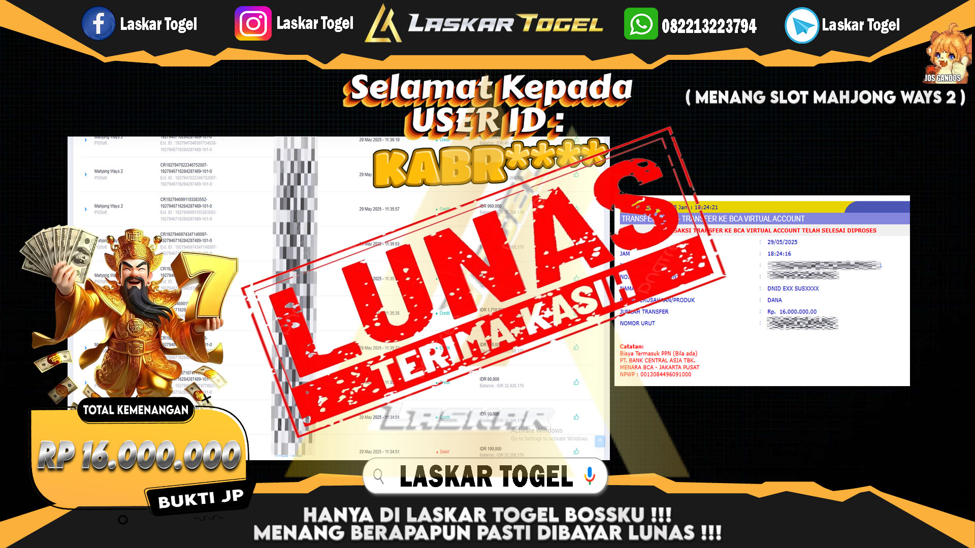 LASKARTOGEL-JACKPOT-SLOT-MAHJONG-WAYS-2-Rp.16.000.000