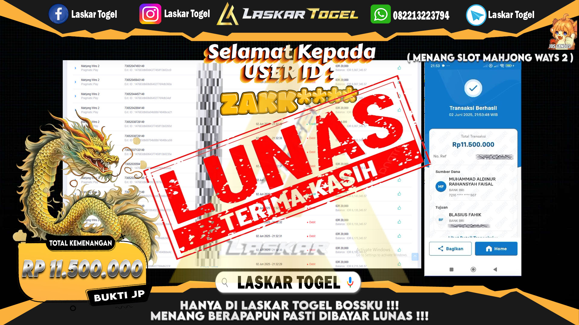 LASKARTOGEL-JACKPOT-SLOT-MAHJONG-WAYS-2-Rp.11.500.000