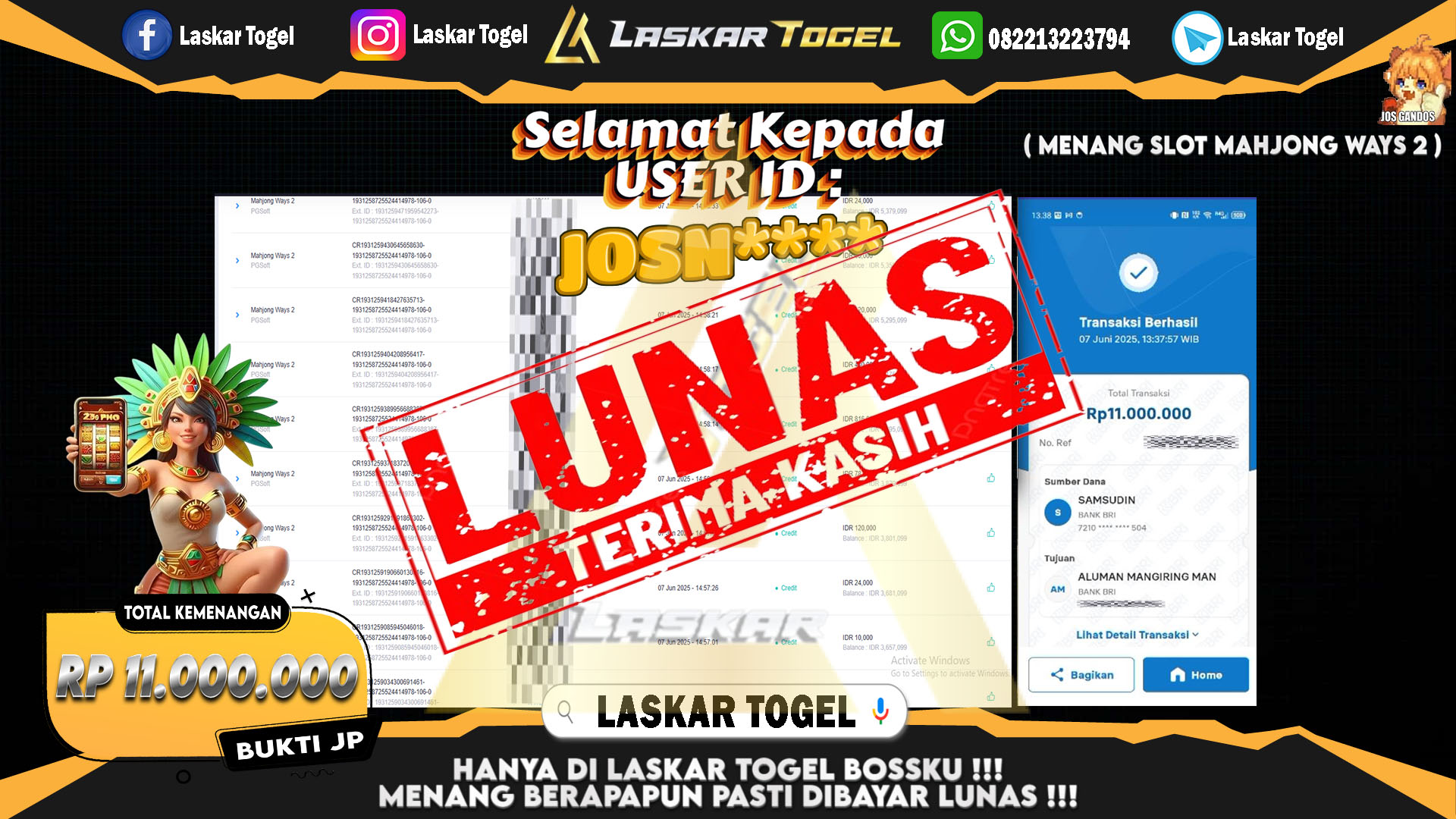 LASKARTOGEL-JACKPOT-SLOT-MAHJONG-WAYS-2-Rp.11.000.000
