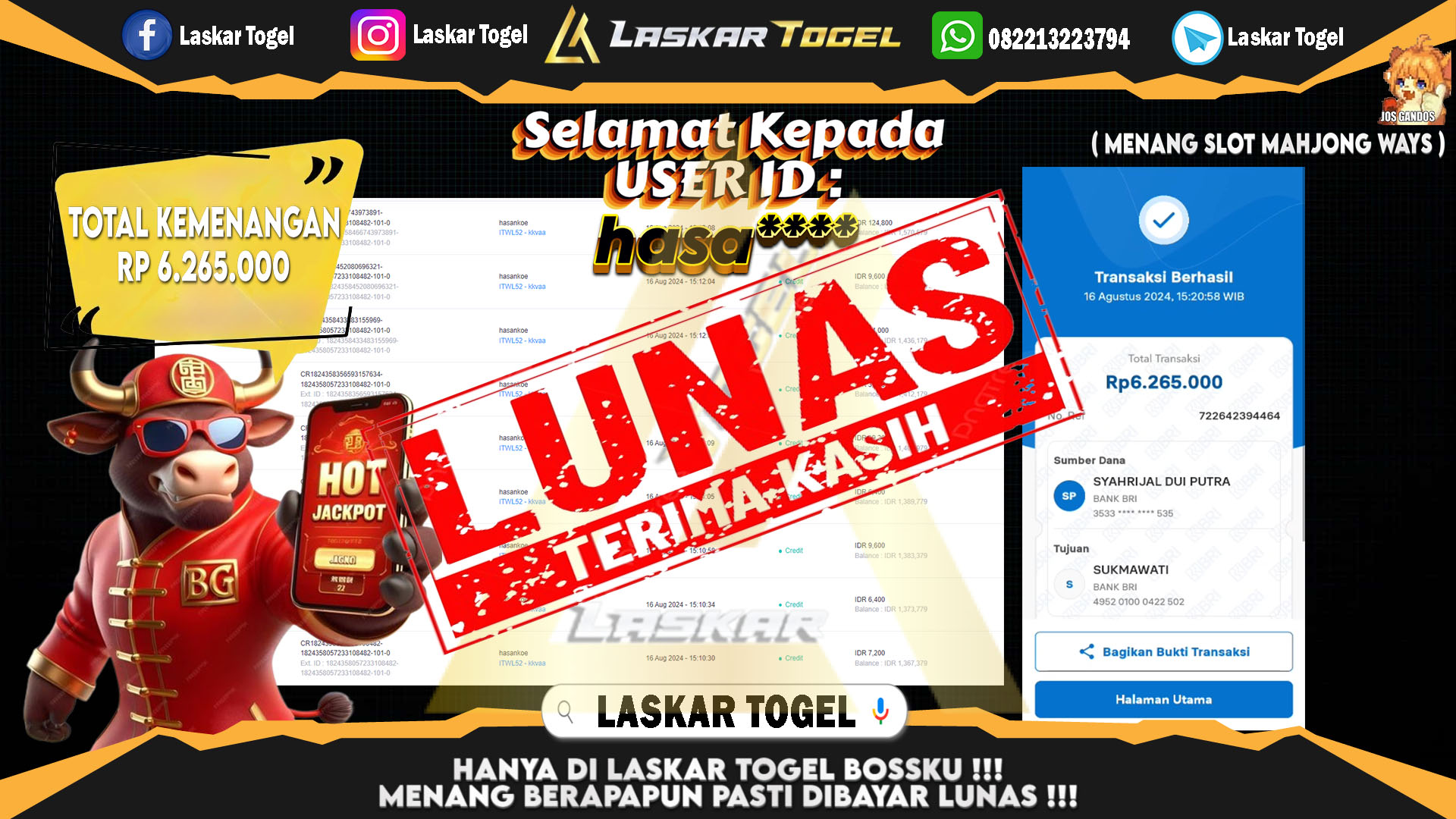 LASKARTOGEL-JACKPOT-SLOT-MAHJONG-WAYS-Rp.6.265.000