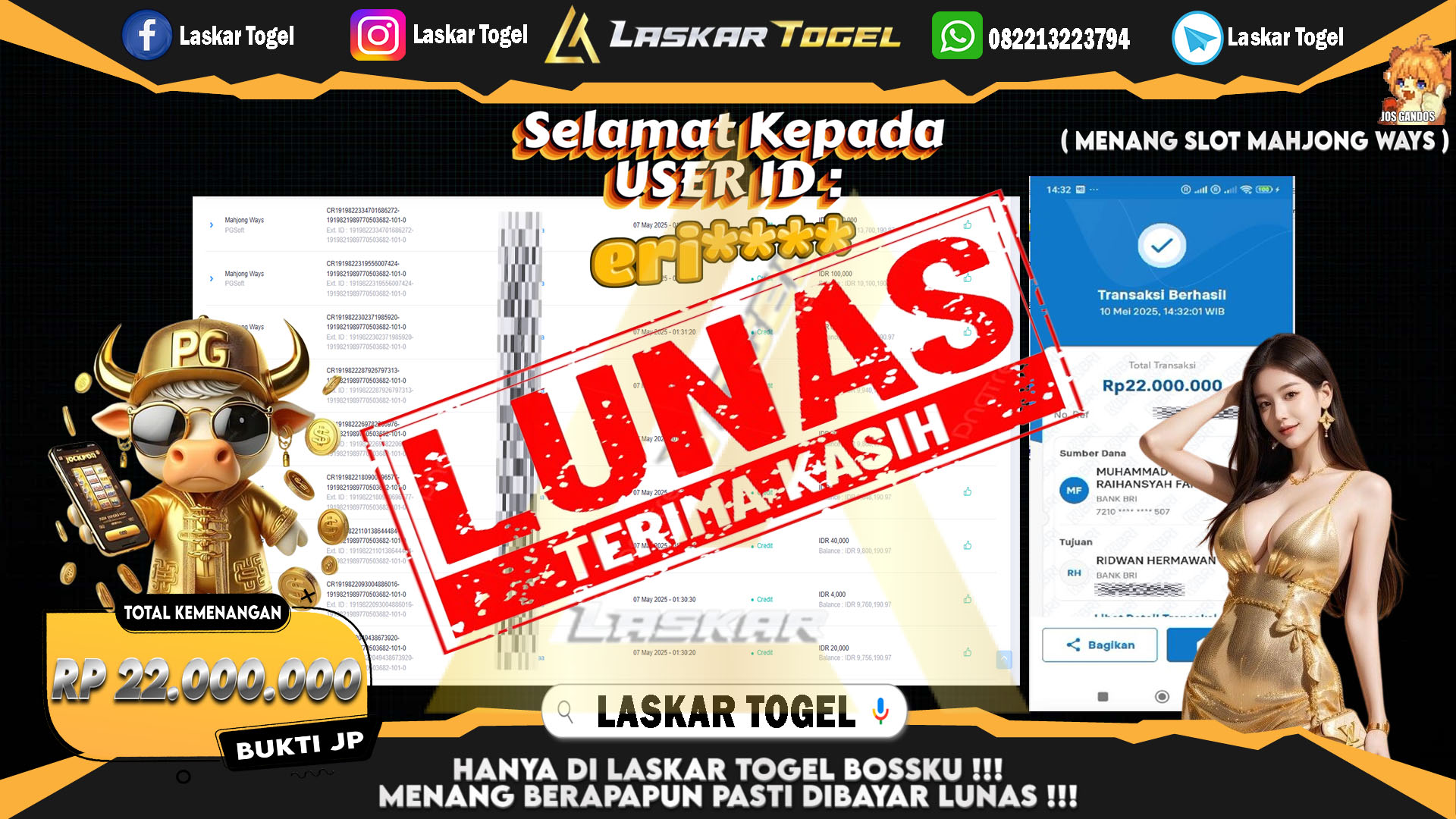 LASKARTOGEL-JACKPOT-SLOT-MAHJONG-WAYS-Rp.22.000.000
