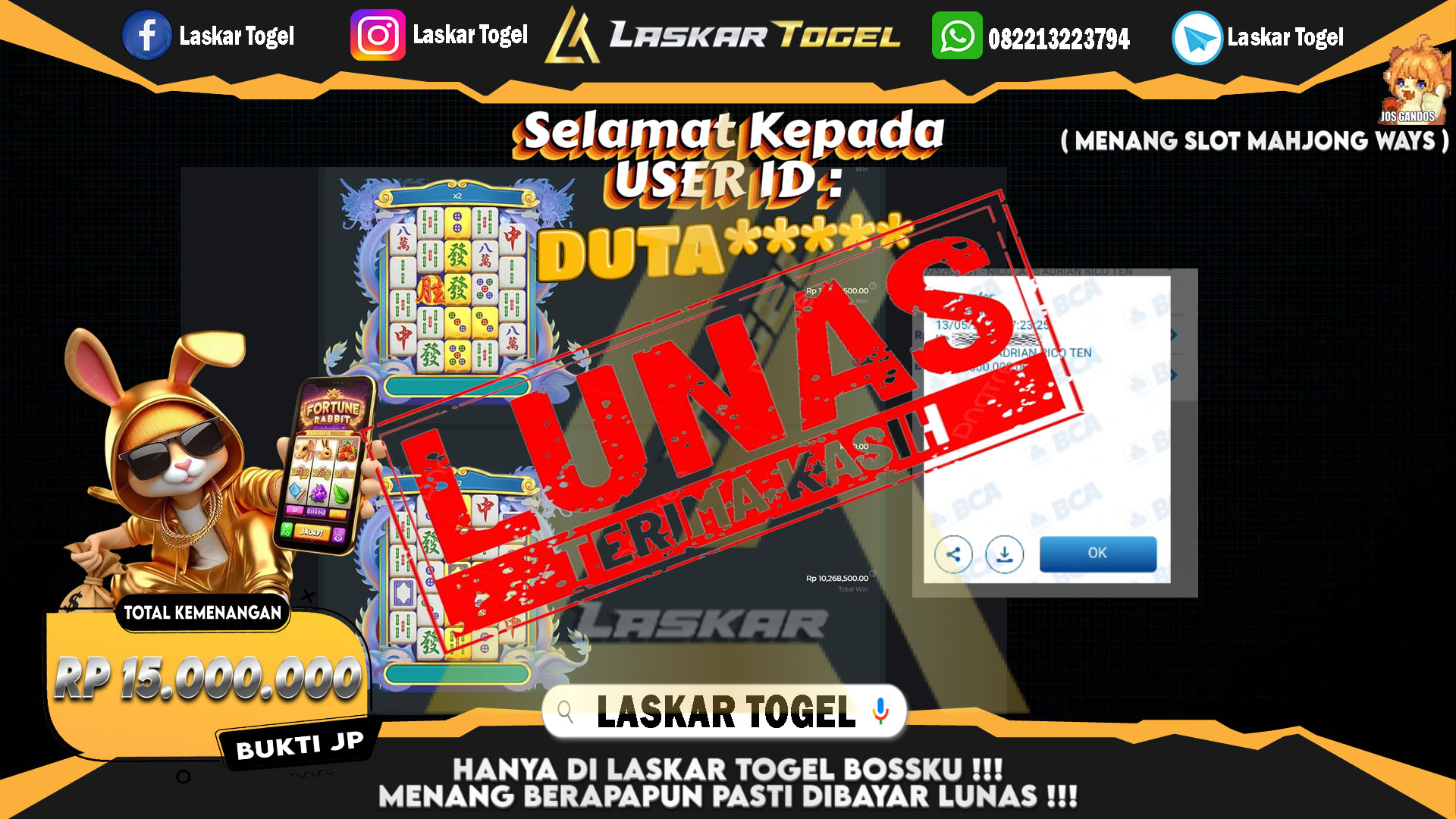 LASKARTOGEL-JACKPOT-SLOT-MAHJONG-WAYS-Rp.15.000.000