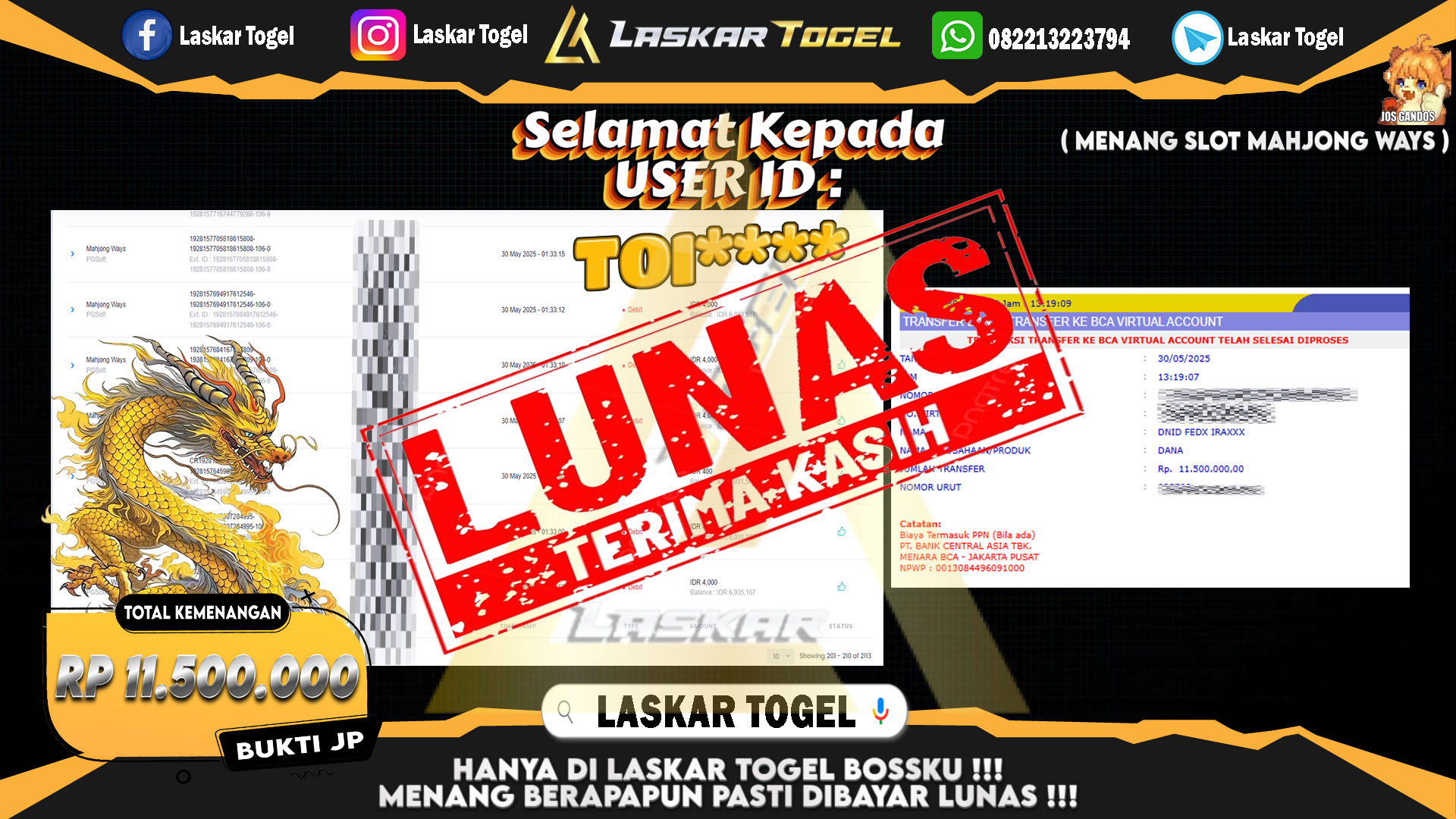 LASKARTOGEL-JACKPOT-SLOT-MAHJONG-WAYS-Rp.11.500.000