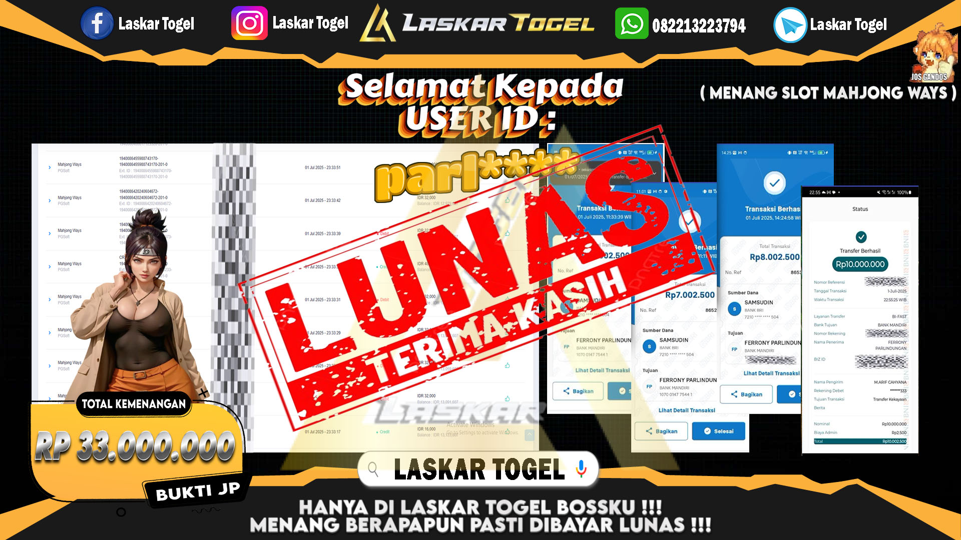 LASKARTOGEL-JACKPOT-SLOT-MAHJONG-WAYS-Rp.33.000.000