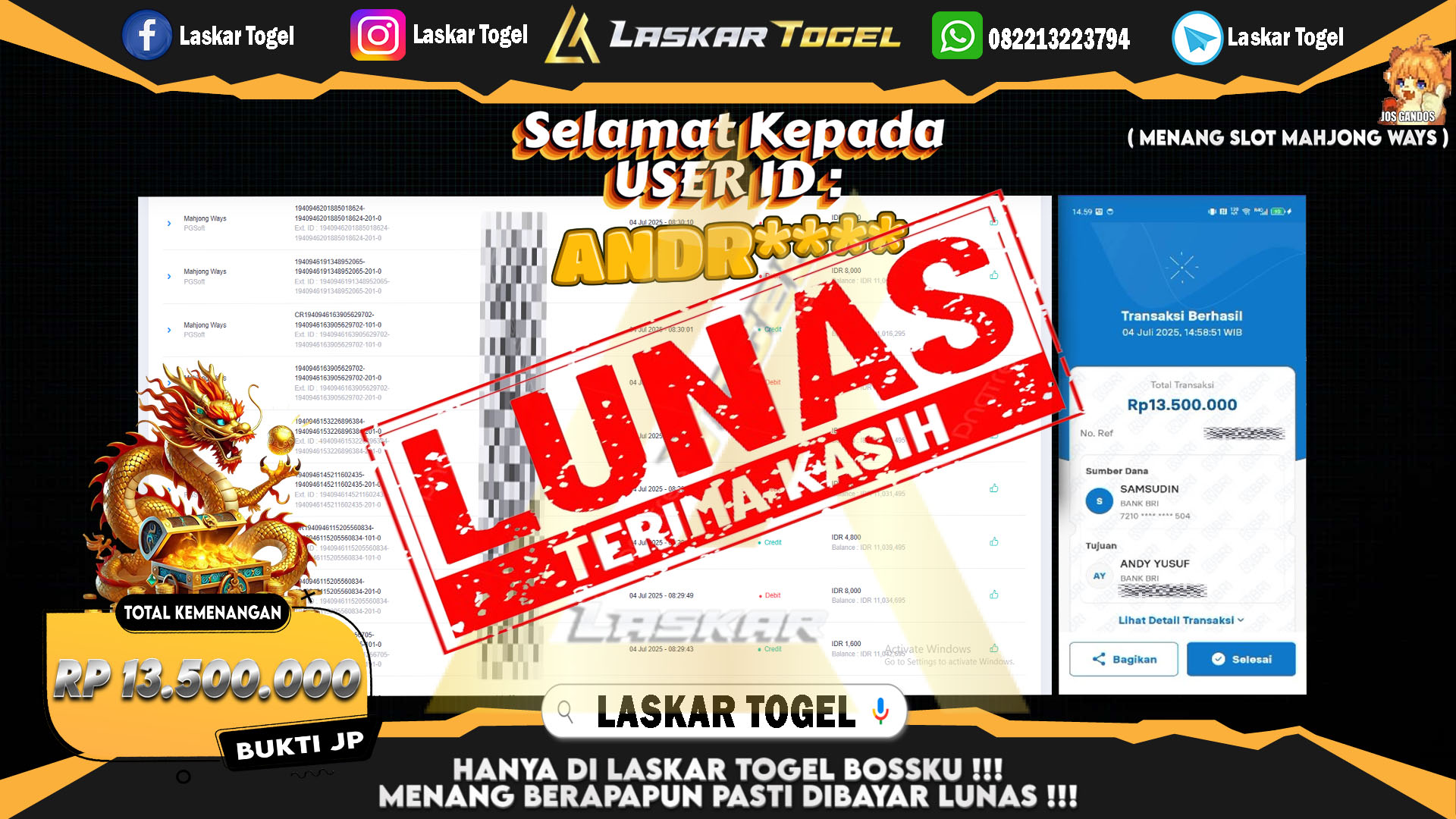 LASKARTOGEL-JACKPOT-SLOT-MAHJONG-WAYS-Rp.13.500.000