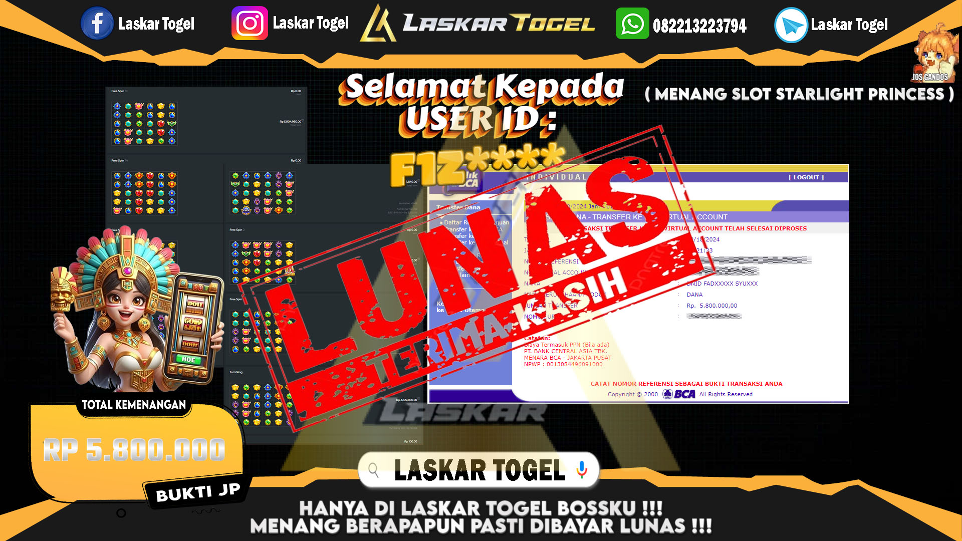 LASKARTOGEL-JACKPOT-SLOT-STARLIGHT-PRINCESS-Rp.5.800.000