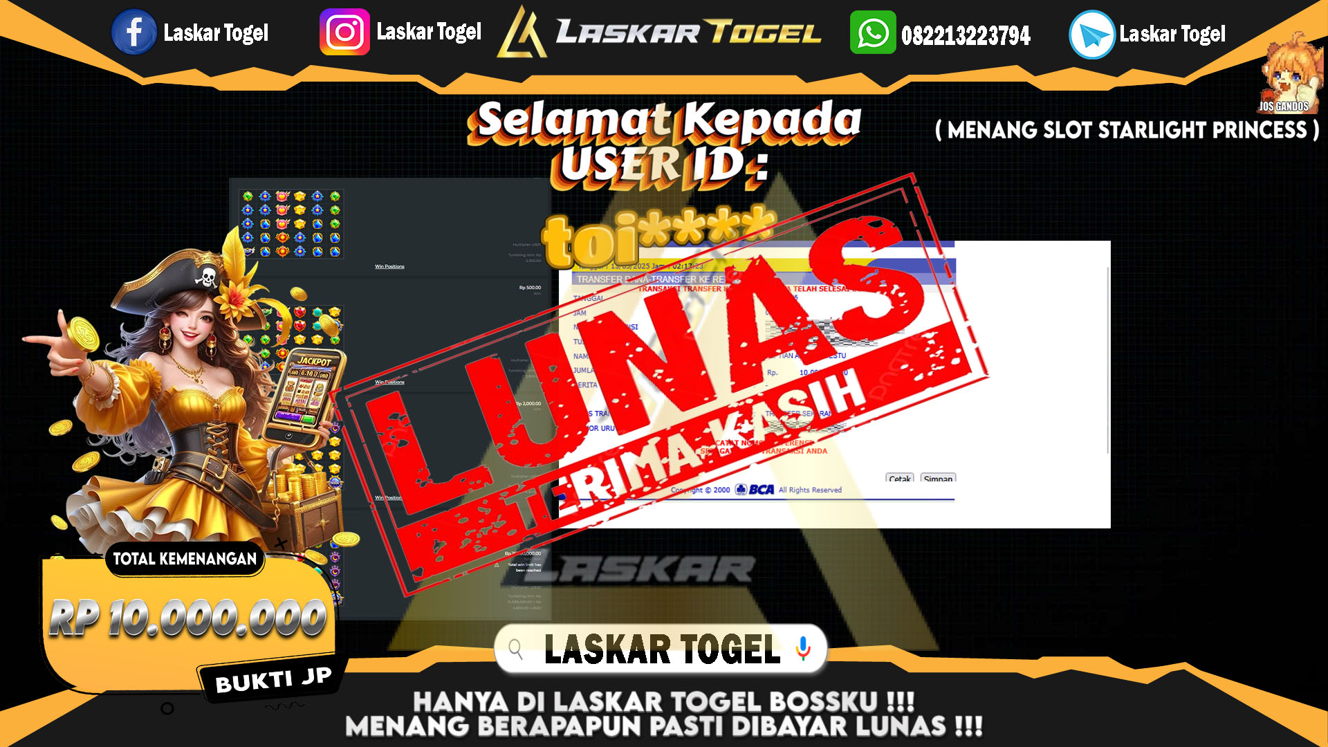 LASKARTOGEL-JACKPOT-SLOT-STARLIGHT-PRINCESS-Rp.10.000.000