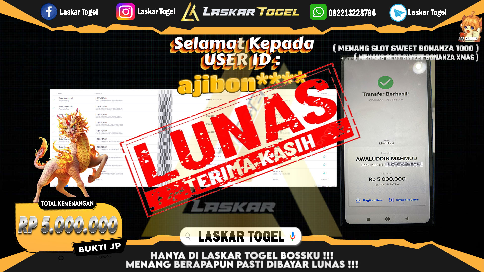 LASKARTOGEL-JACKPOT-SLOT-SWEET-BONANZA-1000-&-SLOT-SWEET-XMAS-Rp.5.000.000