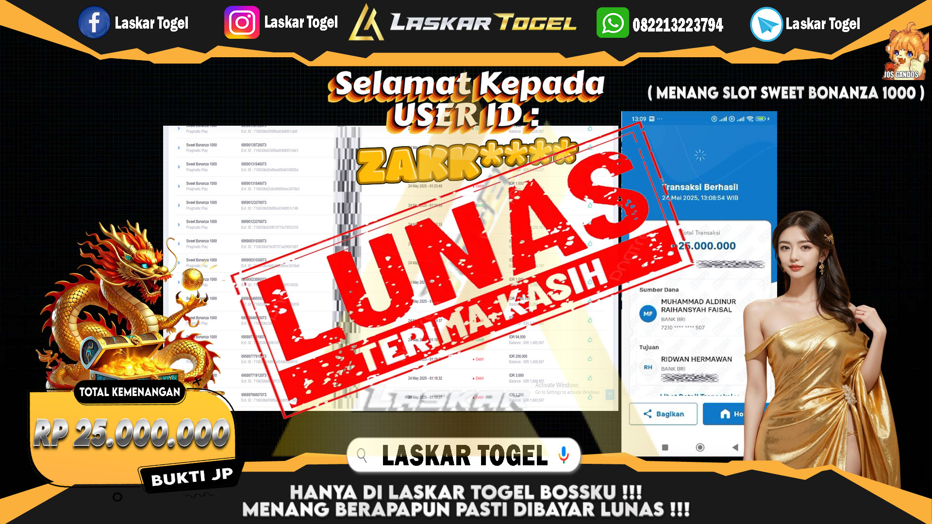 LASKARTOGEL-JACKPOT-SLOT-SWEET-BONANZA-Rp.25.000.000