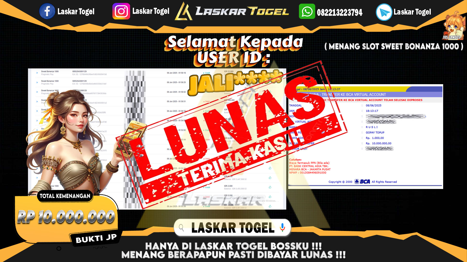 LASKARTOGEL-JACKPOT-SLOT-SWEET-BONANZA-1000-Rp.10.000.000