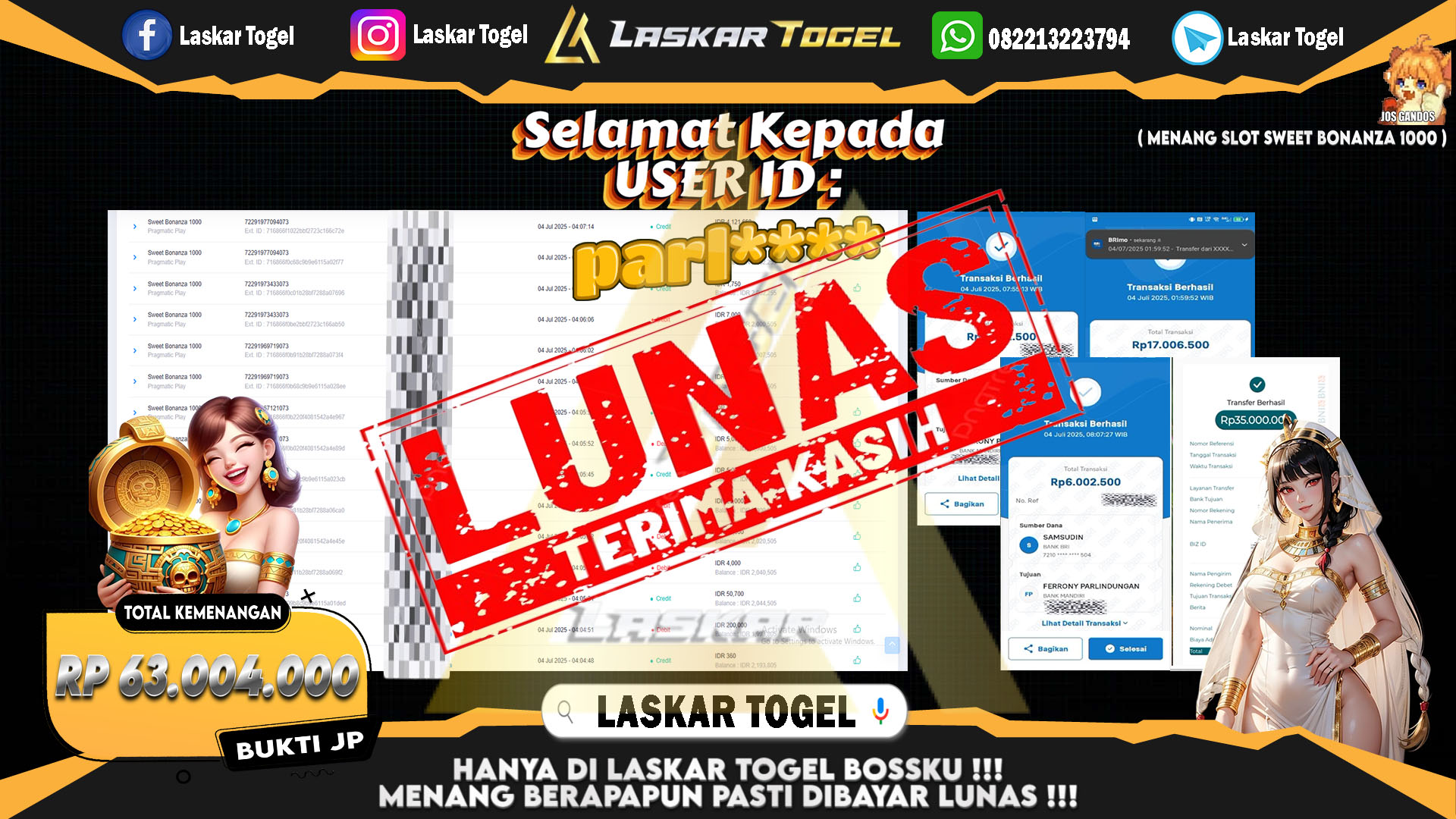 LASKARTOGEL-JACKPOT-SLOT-SWEET-BONANZA-1000-Rp.63.004.000