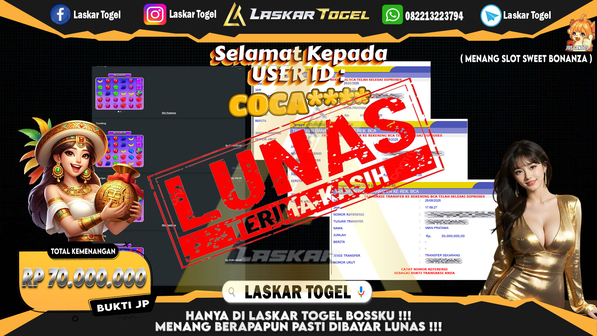 LASKARTOGEL-JACKPOT-SLOT-SWEET-BONANZA-Rp.70.000.000