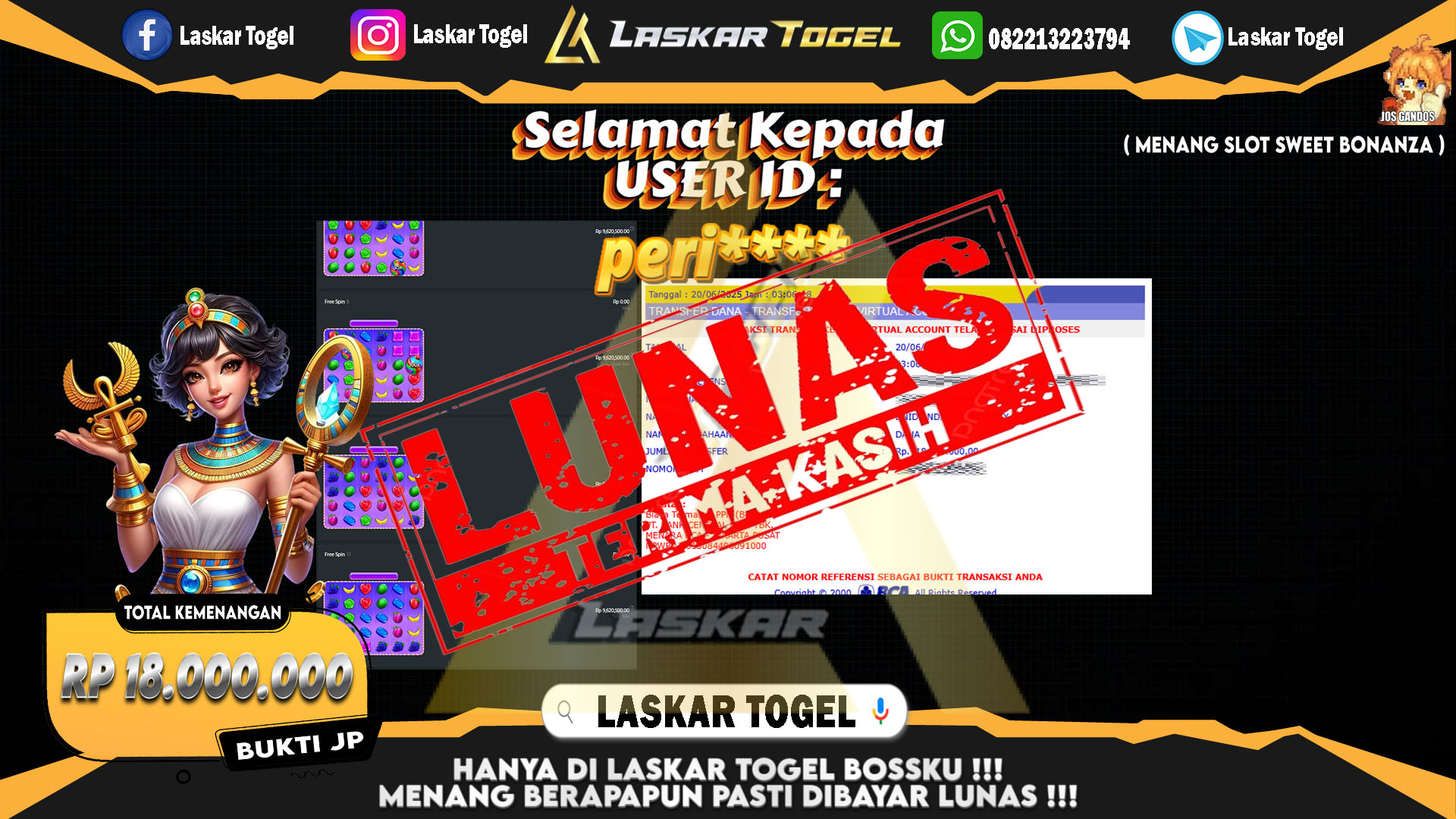 LASKARTOGEL-JACKPOT-SLOT-SWEET-BONANZA-Rp.18.000.000