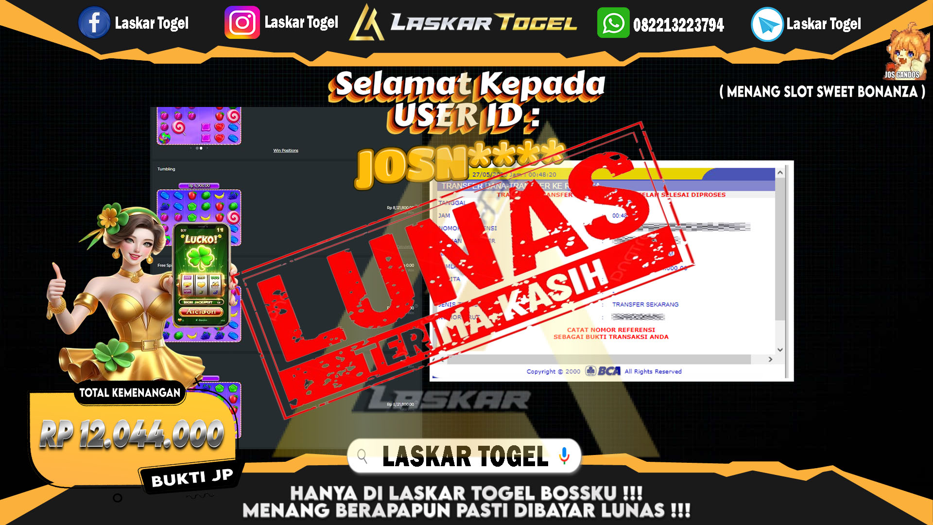 LASKARTOGEL-JACKPOT-SLOT-SWEET-BONANZA-Rp.12.044.000