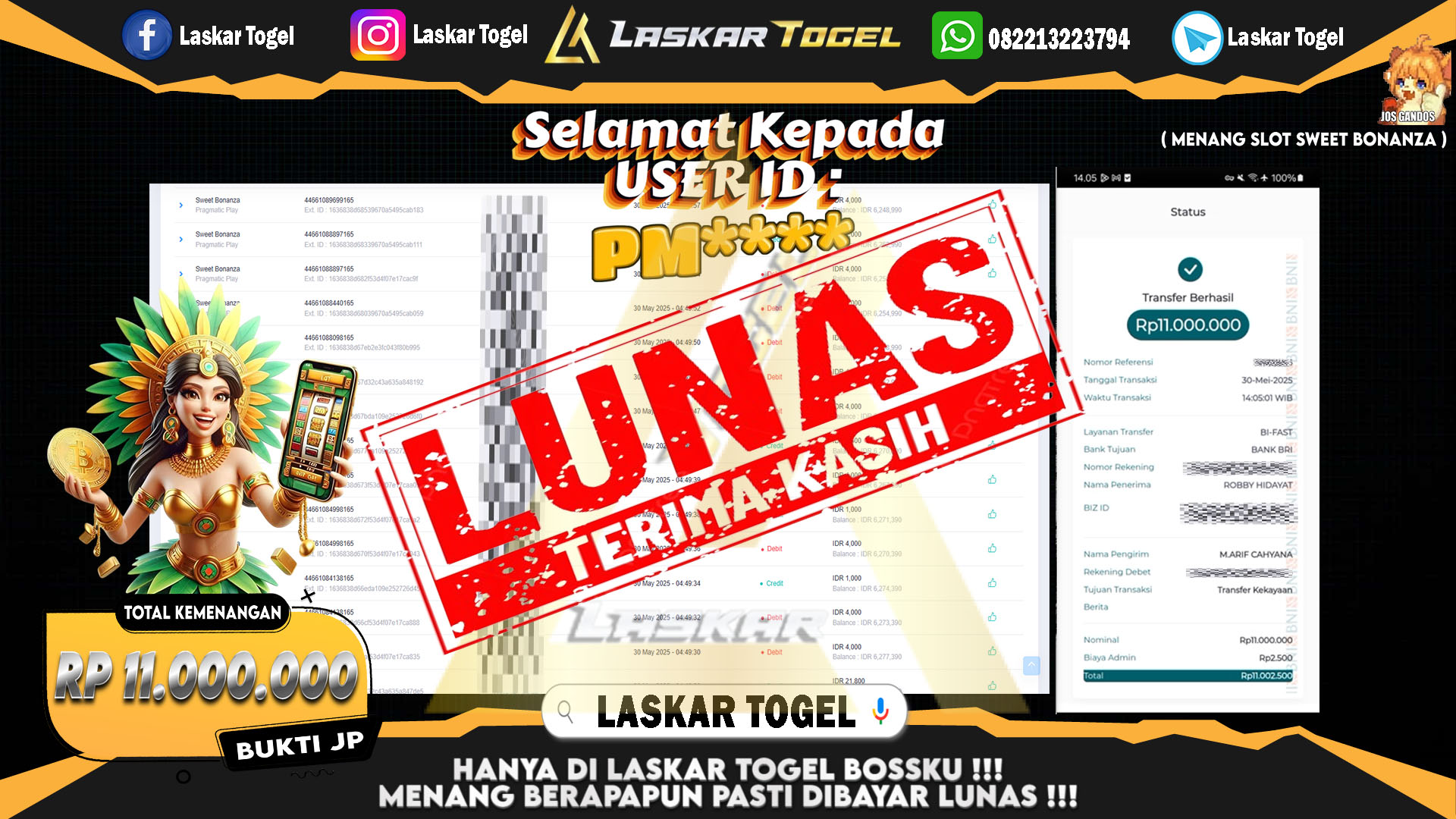 LASKARTOGEL-JACKPOT-SLOT-SWEET-BONANZA-Rp.11.000.000