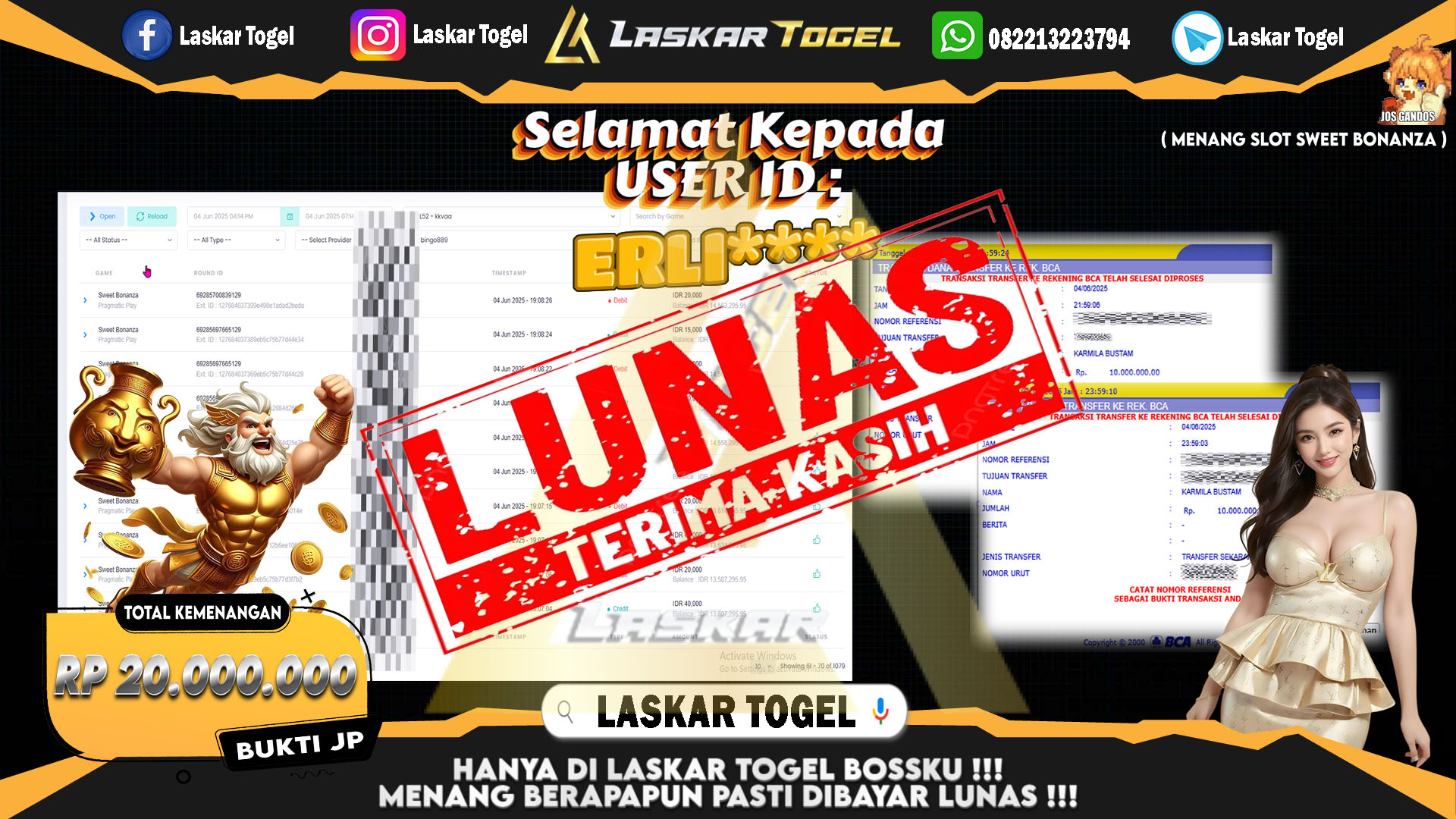 LASKARTOGEL-JACKPOT-SLOT-SWEET-BONANZA-Rp.20.000.000