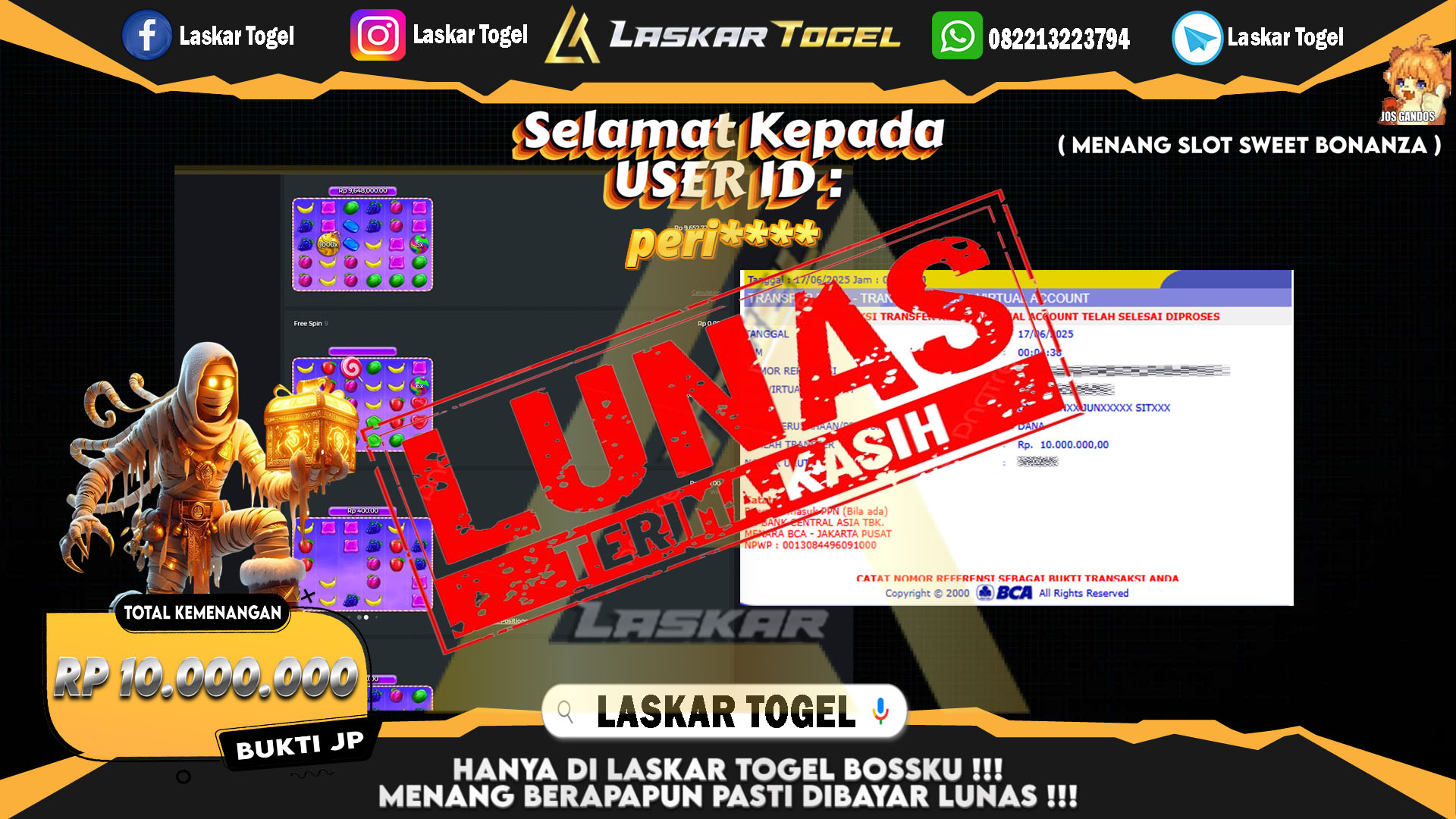 LASKARTOGEL-JACKPOT-SLOT-SWEET-BONANZA-Rp.10.000.000