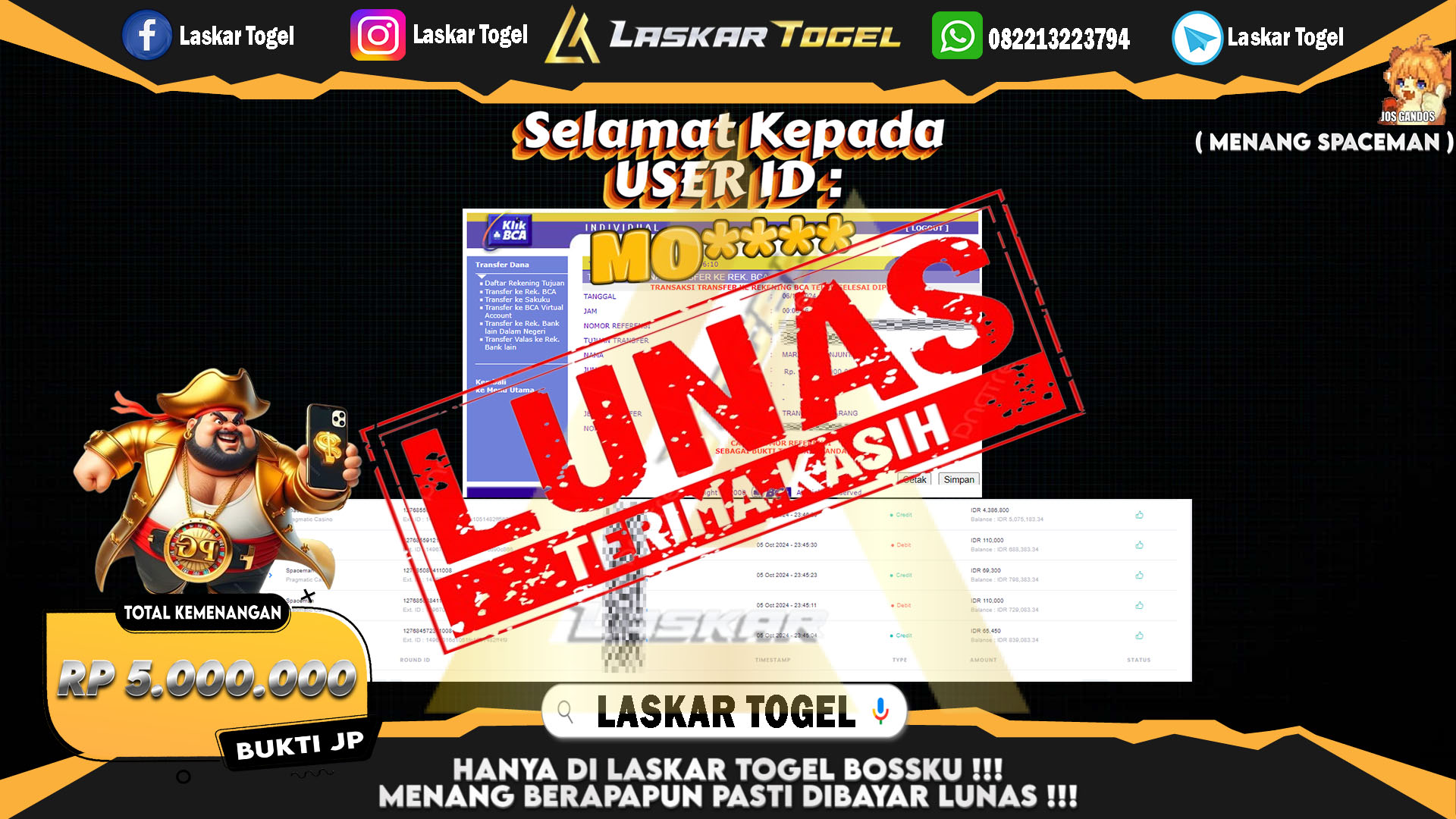 LASKARTOGEL-JACKPOT-SPACEMAN-Rp.5.000.000