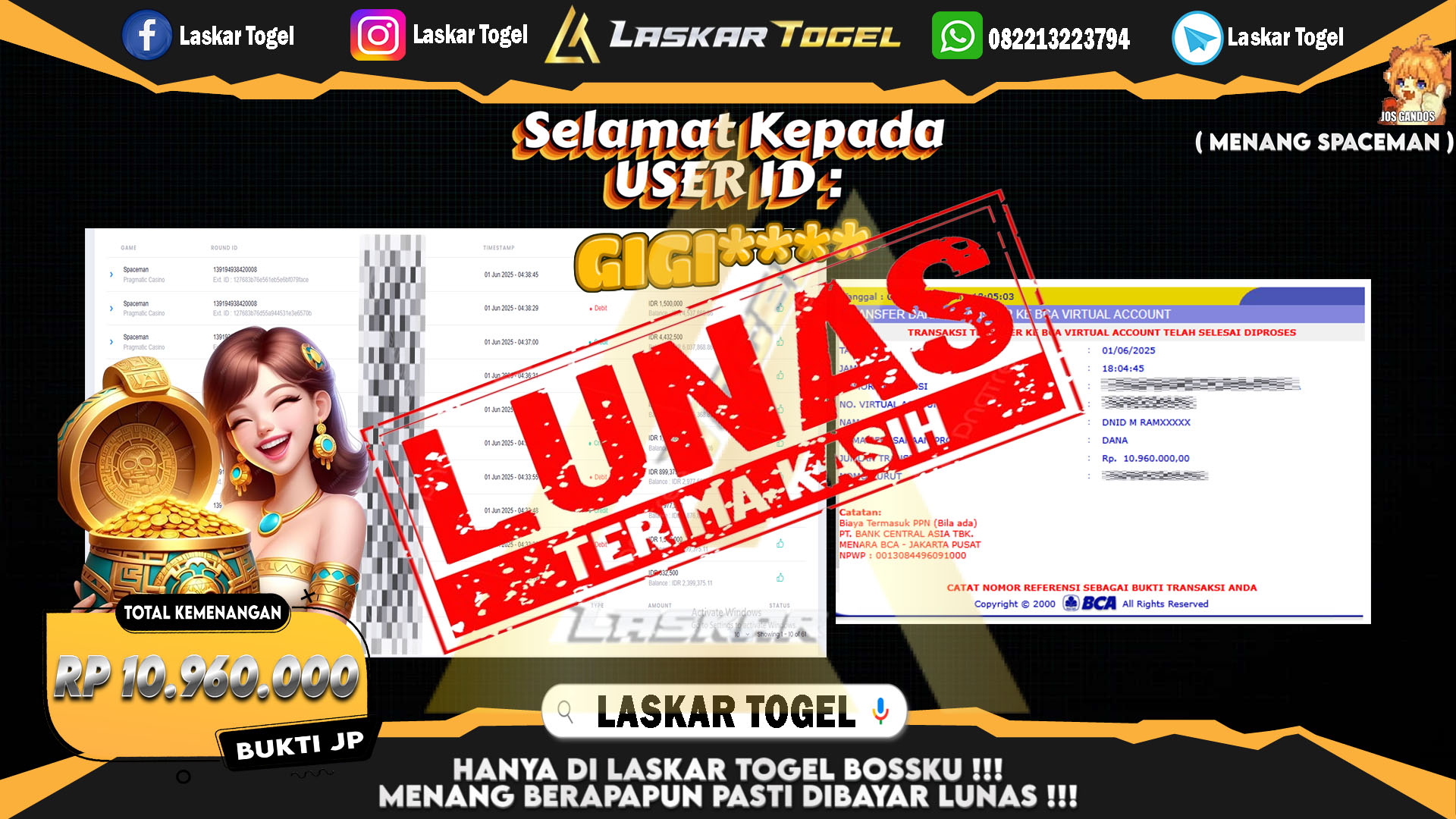 LASKARTOGEL-JACKPOT-SPACEMAN-Rp.10.960.000