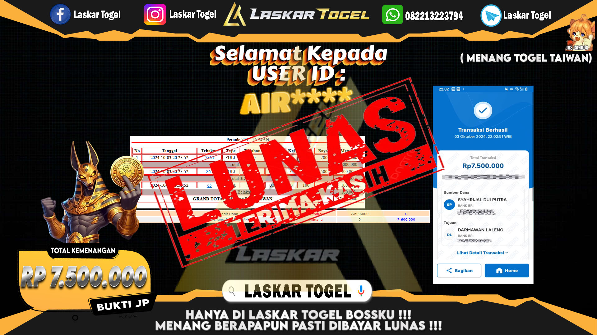 LASKARTOGEL-JACKPOT-TOGEL-TAIWAN-Rp.7.500.000